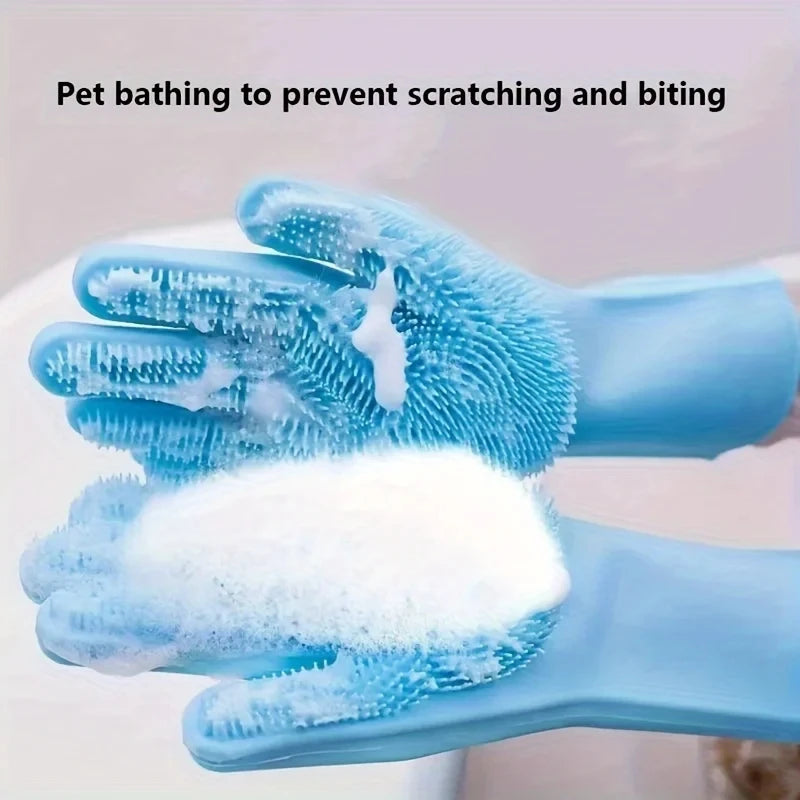 Premium Pet Grooming & Bathing Gloves – Silicone Hair Removal & Shampoo Scrubber