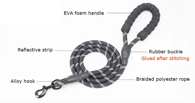 Echo Echelon™ 1.5 m Reflective Dog Leash – Padded Comfort Handle for Safe Walks