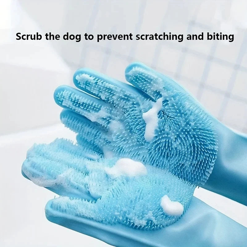 Premium Pet Grooming & Bathing Gloves – Silicone Hair Removal & Shampoo Scrubber