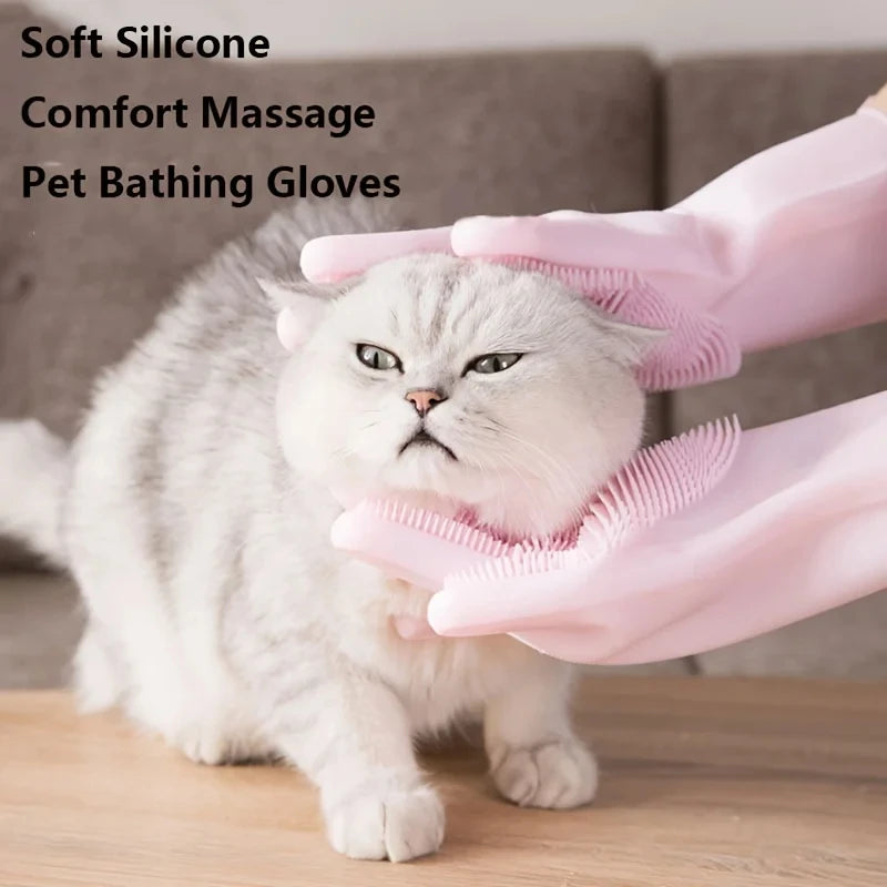 Premium Pet Grooming & Bathing Gloves – Silicone Hair Removal & Shampoo Scrubber